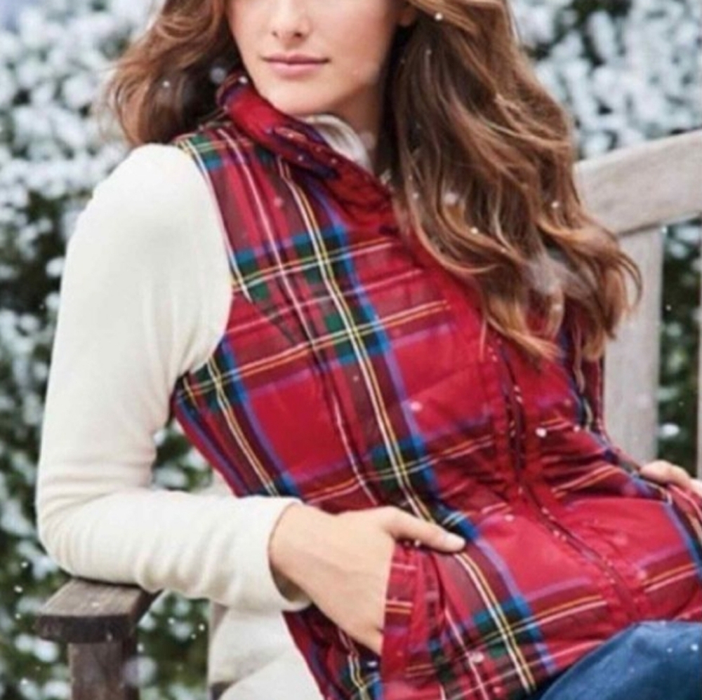 Lands End Down Puffer Vest Tartan 6/8 Cabincore Highlander